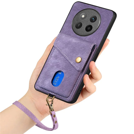 For Honor X60 Pro 5G Case with Card Holder Kickstand Leather Phone Back Cover - Purple
