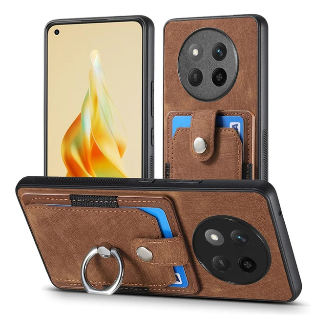 For Honor X60 Pro 5G Phone Case Leather Back Cover with Card Slots Kickstand - Brown