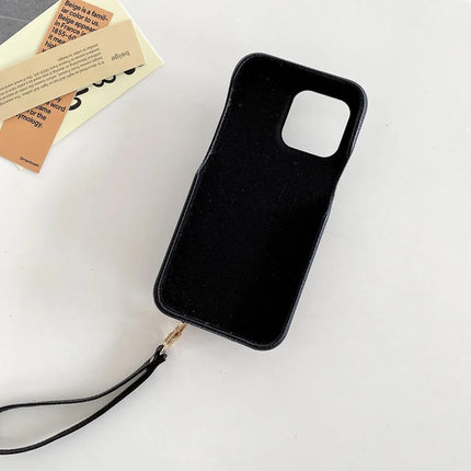 For iPhone 16 Pro Max Case Zipper Card Slots PU Leather Phone Back Cover with Wrist Strap