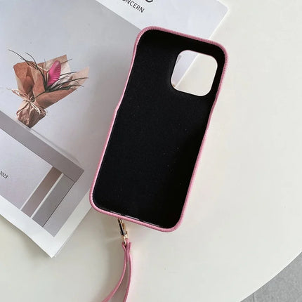 For iPhone 16 Pro Max Case Zipper Card Slots PU Leather Phone Back Cover with Wrist Strap