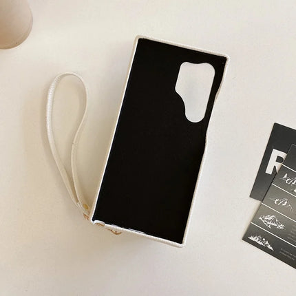 For Samsung Galaxy S23 Ultra Case Zipper Card Slots PU Leather Phone Back Cover with Wrist Strap