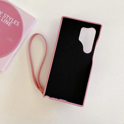 For Samsung Galaxy S23 Ultra Case Zipper Card Slots PU Leather Phone Back Cover with Wrist Strap