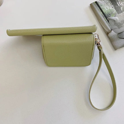 For Samsung Galaxy S23 Ultra Case Zipper Card Slots PU Leather Phone Back Cover with Wrist Strap