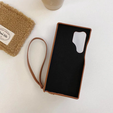 For Samsung Galaxy S23 Ultra Case Zipper Card Slots PU Leather Phone Back Cover with Wrist Strap
