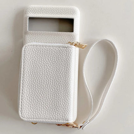 For Google Pixel 8 Pro Case Zipper Card Slots PU Leather Phone Back Cover with Wrist Strap