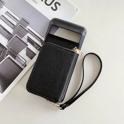 For Google Pixel 8 Pro Case Zipper Card Slots PU Leather Phone Back Cover with Wrist Strap