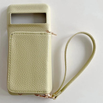 For Google Pixel 8 Pro Case Zipper Card Slots PU Leather Phone Back Cover with Wrist Strap