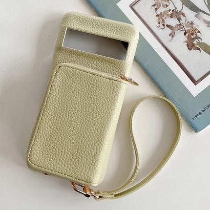 For Google Pixel 8 Pro Case Zipper Card Slots PU Leather Phone Back Cover with Wrist Strap