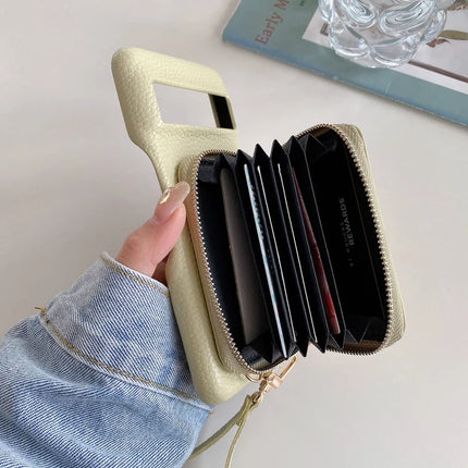 For Google Pixel 8 Pro Case Zipper Card Slots PU Leather Phone Back Cover with Wrist Strap