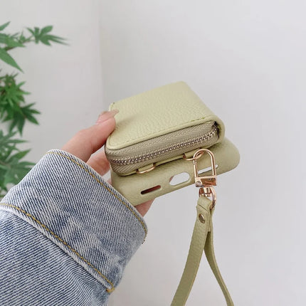 For Google Pixel 8 Pro Case Zipper Card Slots PU Leather Phone Back Cover with Wrist Strap