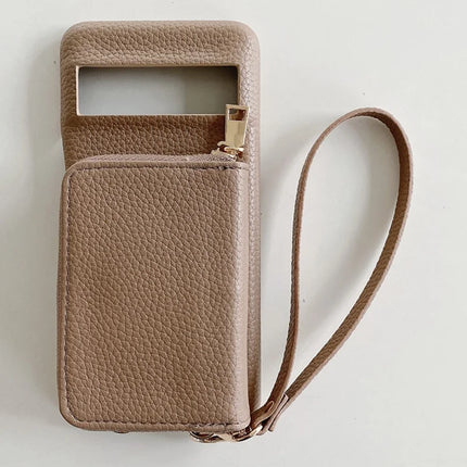 For Google Pixel 8 Pro Case Zipper Card Slots PU Leather Phone Back Cover with Wrist Strap