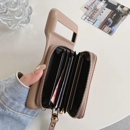 For Google Pixel 8 Pro Case Zipper Card Slots PU Leather Phone Back Cover with Wrist Strap