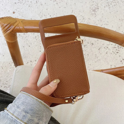 For Google Pixel 8 Pro Case Zipper Card Slots PU Leather Phone Back Cover with Wrist Strap
