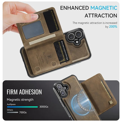For iPhone 16 Plus Case AUTSPACE A13 Vintage Leather Back Cover with Magnetic Detachable Card Bag