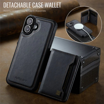 For iPhone 16 Plus Case AUTSPACE A13 Vintage Leather Back Cover with Magnetic Detachable Card Bag