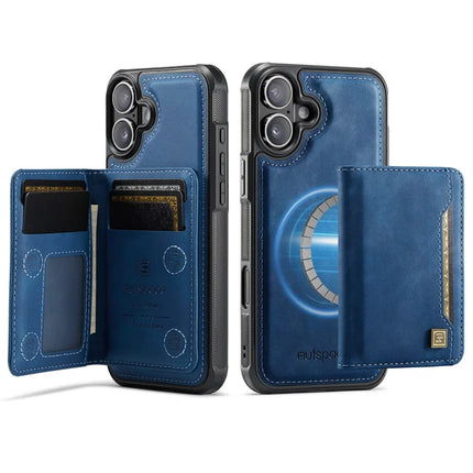 For iPhone 16 Plus Case AUTSPACE A13 Vintage Leather Back Cover with Magnetic Detachable Card Bag