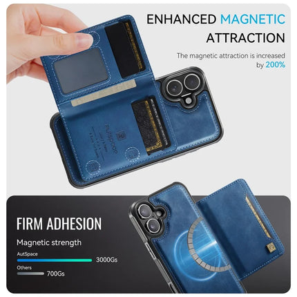 For iPhone 16 Plus Case AUTSPACE A13 Vintage Leather Back Cover with Magnetic Detachable Card Bag