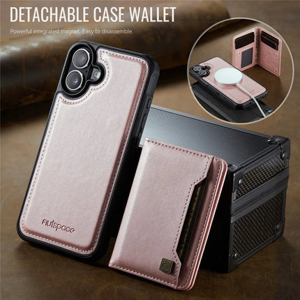 For iPhone 16 Plus Case AUTSPACE A13 Vintage Leather Back Cover with Magnetic Detachable Card Bag