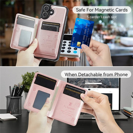 For iPhone 16 Plus Case AUTSPACE A13 Vintage Leather Back Cover with Magnetic Detachable Card Bag