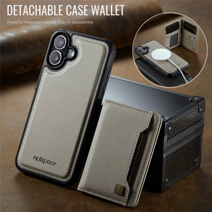 For iPhone 16 Plus Case AUTSPACE A13 Vintage Leather Back Cover with Magnetic Detachable Card Bag