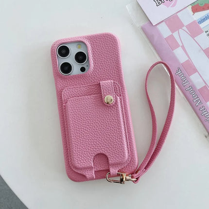 For iPhone 15 Pro Max Case Multi-Functional Card Slots Leather Back Cover with Wrist Strap