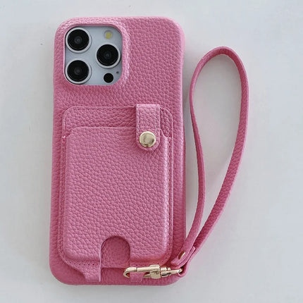 For iPhone 16 Pro Max Case Multi-Functional Card Slots Leather Back Cover with Wrist Strap