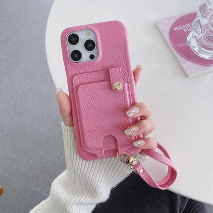 For iPhone 16 Pro Max Case Multi-Functional Card Slots Leather Back Cover with Wrist Strap