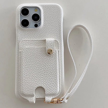 For iPhone 16 Pro Max Case Multi-Functional Card Slots Leather Back Cover with Wrist Strap