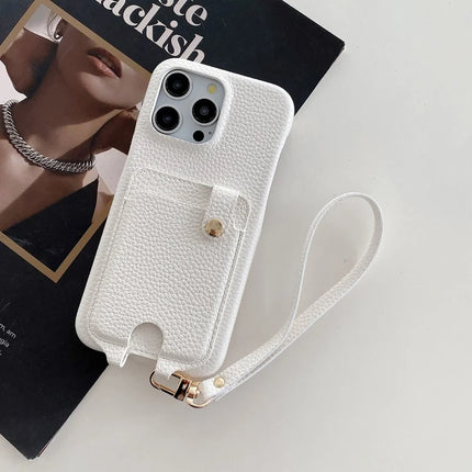 For iPhone 16 Pro Max Case Multi-Functional Card Slots Leather Back Cover with Wrist Strap