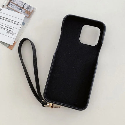 For iPhone 16 Pro Max Case Multi-Functional Card Slots Leather Back Cover with Wrist Strap