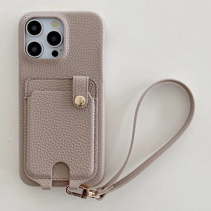 For iPhone 16 Pro Max Case Multi-Functional Card Slots Leather Back Cover with Wrist Strap