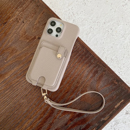 For iPhone 16 Pro Max Case Multi-Functional Card Slots Leather Back Cover with Wrist Strap