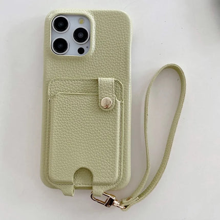 For iPhone 16 Pro Max Case Multi-Functional Card Slots Leather Back Cover with Wrist Strap