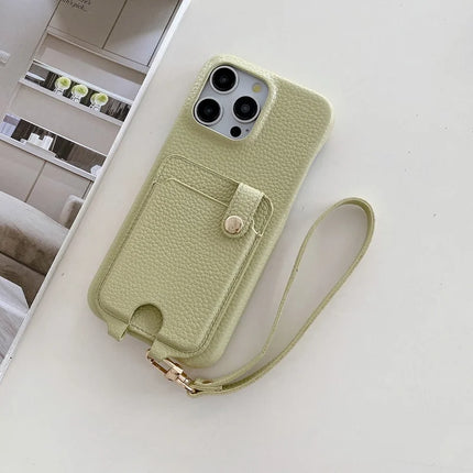 For iPhone 16 Pro Max Case Multi-Functional Card Slots Leather Back Cover with Wrist Strap