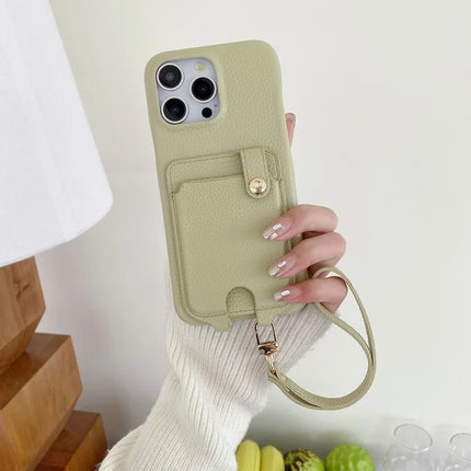 For iPhone 16 Pro Max Case Multi-Functional Card Slots Leather Back Cover with Wrist Strap