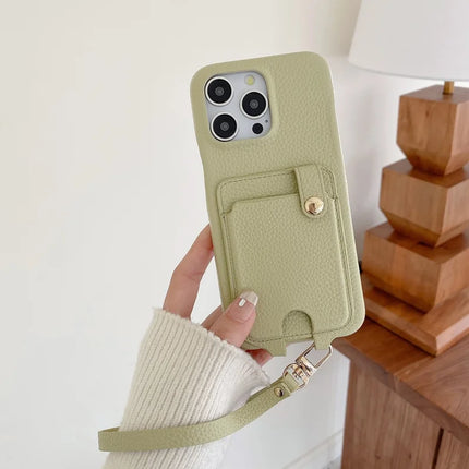 For iPhone 16 Pro Max Case Multi-Functional Card Slots Leather Back Cover with Wrist Strap
