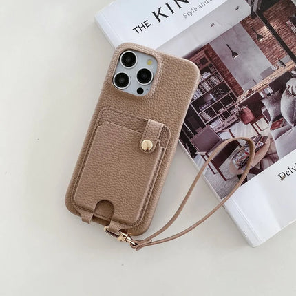 For iPhone 16 Pro Max Case Multi-Functional Card Slots Leather Back Cover with Wrist Strap