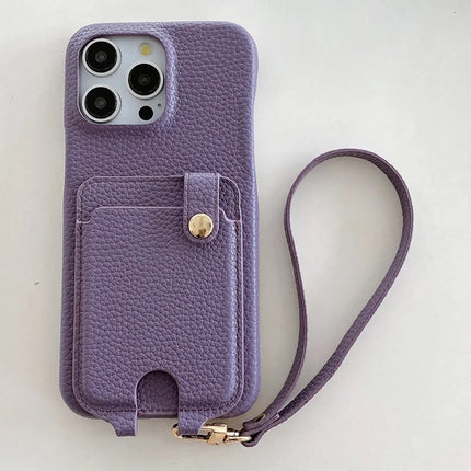 For iPhone 16 Pro Max Case Multi-Functional Card Slots Leather Back Cover with Wrist Strap