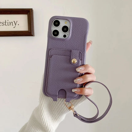 For iPhone 16 Pro Max Case Multi-Functional Card Slots Leather Back Cover with Wrist Strap