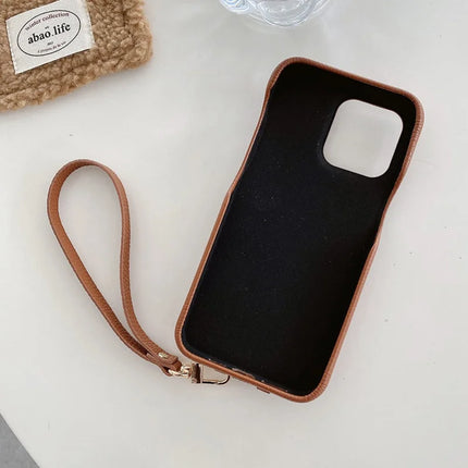 For iPhone 16 Pro Max Case Multi-Functional Card Slots Leather Back Cover with Wrist Strap