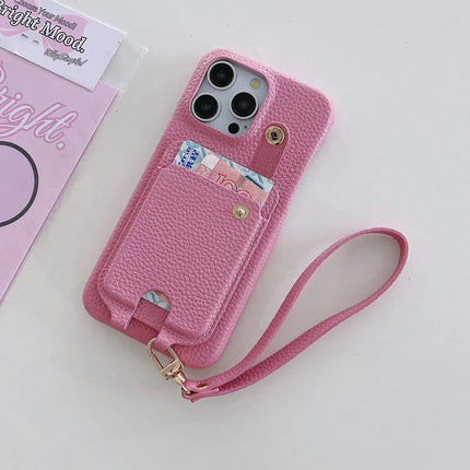 For iPhone 16 Pro Case Multi-Functional Card Slots Leather Back Cover with Wrist Strap