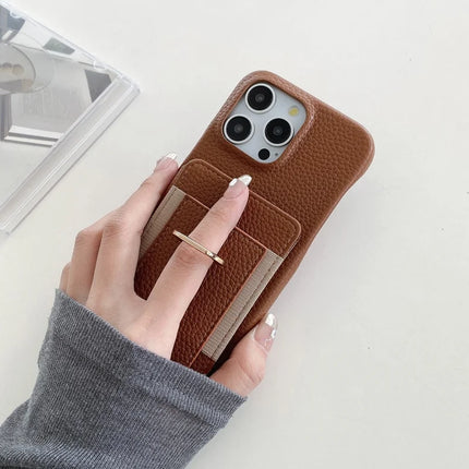 For iPhone 16 Pro Max Case Card Slots Kickstand PU Leather Back Cover with Ring Holder, Wrist Strap