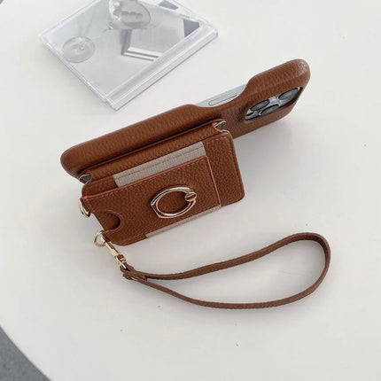 For iPhone 16 Pro Max Case Card Slots Kickstand PU Leather Back Cover with Ring Holder, Wrist Strap