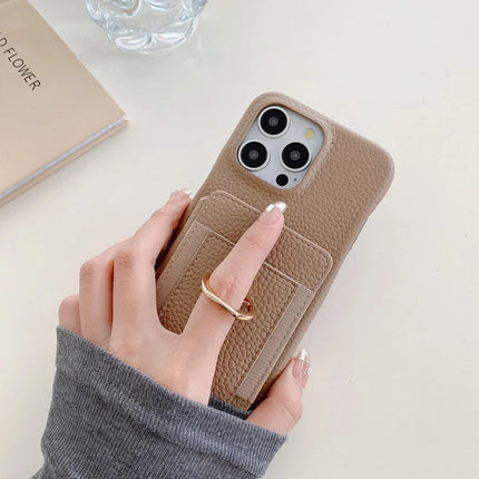 For iPhone 16 Pro Max Case Card Slots Kickstand PU Leather Back Cover with Ring Holder, Wrist Strap