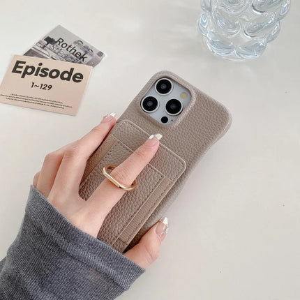 For iPhone 16 Pro Max Case Card Slots Kickstand PU Leather Back Cover with Ring Holder, Wrist Strap