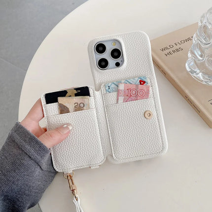 For iPhone 16 Pro Max Case Card Slots Kickstand PU Leather Back Cover with Ring Holder, Wrist Strap