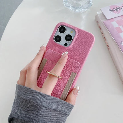 For iPhone 16 Pro Max Case Card Slots Kickstand PU Leather Back Cover with Ring Holder, Wrist Strap