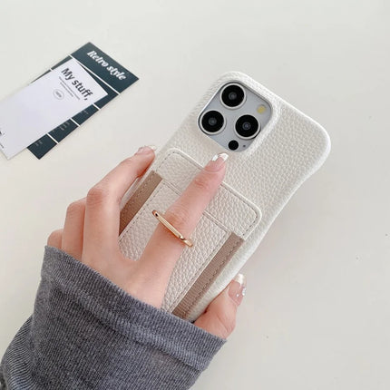 For iPhone 16 Pro Case Card Slots Kickstand PU Leather Back Cover with Ring Holder, Wrist Strap