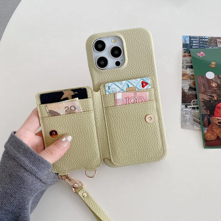 For iPhone 16 Pro Case Card Slots Kickstand PU Leather Back Cover with Ring Holder, Wrist Strap