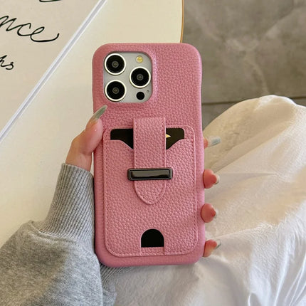 For iPhone 16 Pro Max Case with Card Slots Litchi Texture Leather + PET Phone Cover